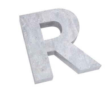 Büyük harf - beyaz arka plan üzerinde izole R beton. 3D render illüstrasyon