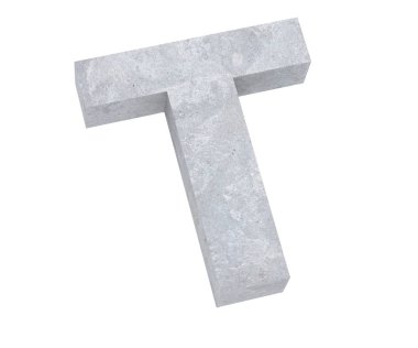 Büyük harf - beyaz arka plan üzerinde izole T beton. 3D render illüstrasyon