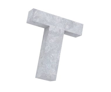 Büyük harf - beyaz arka plan üzerinde izole T beton. 3D render illüstrasyon