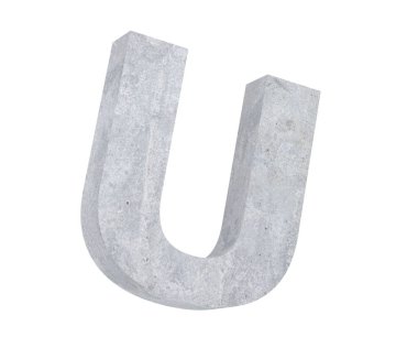 Büyük harf - beyaz arka plan üzerinde izole U beton. 3D render illüstrasyon