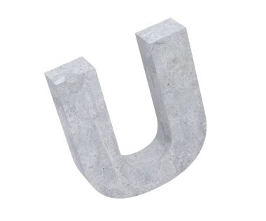 Büyük harf - beyaz arka plan üzerinde izole U beton. 3D render illüstrasyon