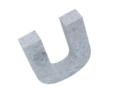 Büyük harf - beyaz arka plan üzerinde izole U beton. 3D render illüstrasyon