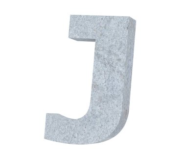 Büyük harf - beyaz arka plan üzerinde izole J beton. 3D render illüstrasyon