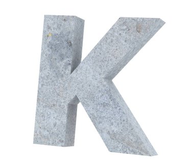 Büyük harf - beyaz arka plan üzerinde izole K beton. 3D render illüstrasyon