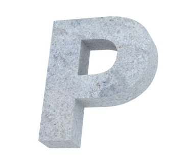 Büyük harf - beyaz arka plan üzerinde izole P beton. 3D render illüstrasyon
