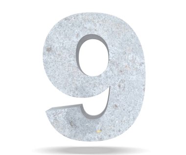 3D render beton 9 numara dokuz. 3D render illüstrasyon.