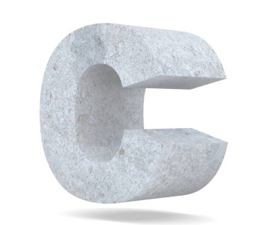 Büyük harf - beyaz arka plan üzerinde izole C beton. 3D render illüstrasyon