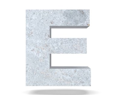 Büyük harf - beyaz arka plan üzerinde izole E beton. 3D render illüstrasyon