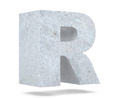 Büyük harf - beyaz arka plan üzerinde izole R beton. 3D render illüstrasyon