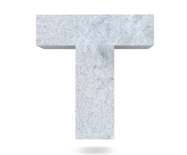 Büyük harf - beyaz arka plan üzerinde izole T beton. 3D render illüstrasyon