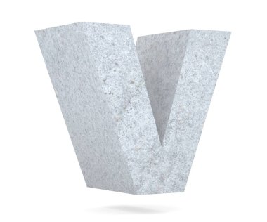 Büyük harf - beyaz arka plan üzerinde izole V beton. 3D render illüstrasyon