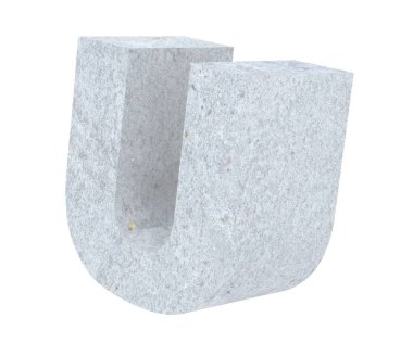 Büyük harf - beyaz arka plan üzerinde izole U beton. 3D render illüstrasyon