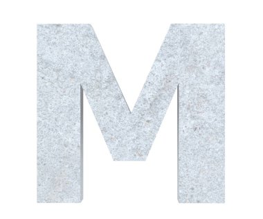 Büyük harf - beyaz arka plan üzerinde izole M Beton. 3D render illüstrasyon