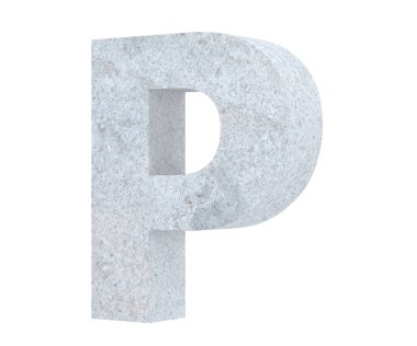 Büyük harf - beyaz arka plan üzerinde izole P beton. 3D render illüstrasyon