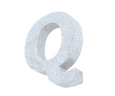 Büyük harf - beyaz arka plan üzerinde izole Q beton. 3D render illüstrasyon