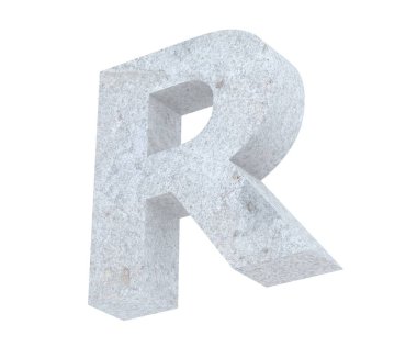 Büyük harf - beyaz arka plan üzerinde izole R beton. 3D render illüstrasyon