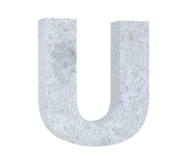 Büyük harf - beyaz arka plan üzerinde izole U beton. 3D render illüstrasyon