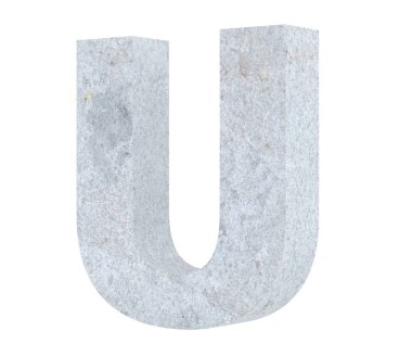 Büyük harf - beyaz arka plan üzerinde izole U beton. 3D render illüstrasyon