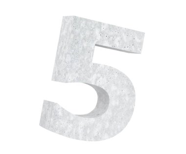 3D render beton sayı 5 beş. 3D render illüstrasyon.