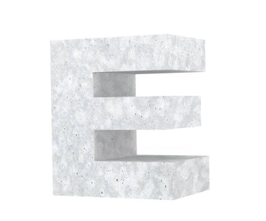 Büyük harf - beyaz arka plan üzerinde izole E beton. 3D render illüstrasyon