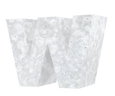 Büyük harf - W beyaz arka plan üzerinde izole beton. 3D render illüstrasyon