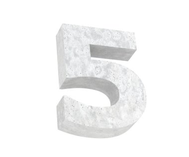 3D render beton sayı 5 beş. 3D render illüstrasyon.