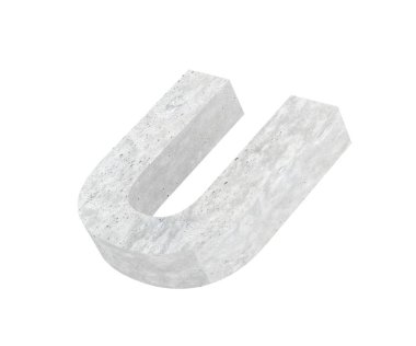 Büyük harf - beyaz arka plan üzerinde izole U beton. 3D render illüstrasyon