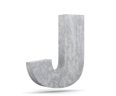 Büyük harf - beyaz arka plan üzerinde izole J beton. 3D render illüstrasyon