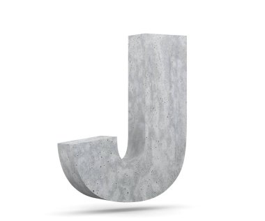 Büyük harf - beyaz arka plan üzerinde izole J beton. 3D render illüstrasyon
