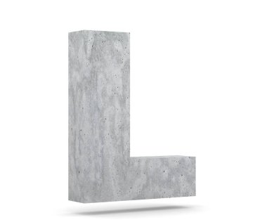 Büyük harf - beyaz arka plan üzerinde izole L beton. 3D render illüstrasyon