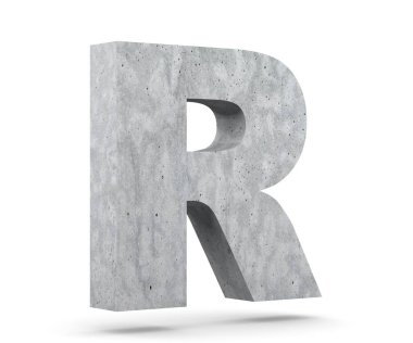 Büyük harf - beyaz arka plan üzerinde izole R beton. 3D render illüstrasyon