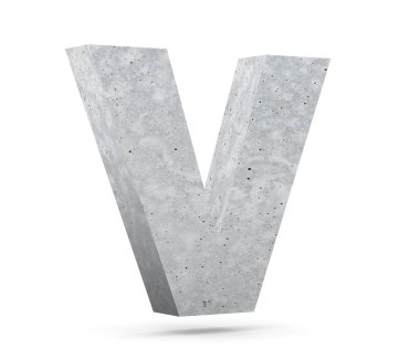 Büyük harf - beyaz arka plan üzerinde izole V beton. 3D render illüstrasyon