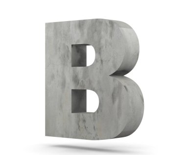 Büyük harf - beyaz arka plan üzerinde izole B beton. 3D render illüstrasyon
