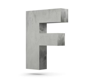 Büyük harf - beyaz arka plan üzerinde izole F beton. 3D render illüstrasyon