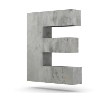 Büyük harf - beyaz arka plan üzerinde izole E beton. 3D render illüstrasyon