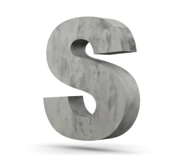 Büyük harf - beyaz arka plan üzerinde izole S beton. 3D render illüstrasyon