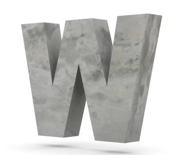 Büyük harf - W beyaz arka plan üzerinde izole beton. 3D render illüstrasyon