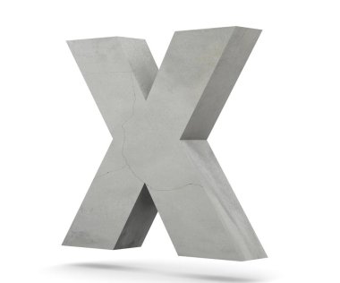 Beton büyük harf - X izole üzerinde beyaz arka plan. 3D render illüstrasyon
