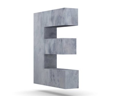 Büyük harf - beyaz arka plan üzerinde izole E beton. 3D render illüstrasyon
