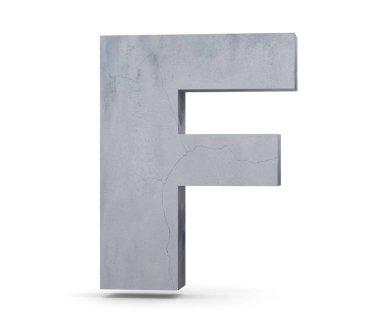 Büyük harf - beyaz arka plan üzerinde izole F beton. 3D render illüstrasyon