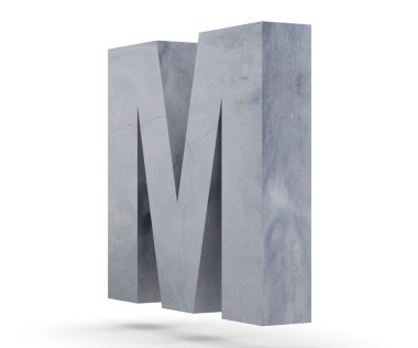 Büyük harf - beyaz arka plan üzerinde izole M Beton. 3D render illüstrasyon