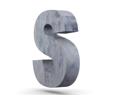 Büyük harf - beyaz arka plan üzerinde izole S beton. 3D render illüstrasyon