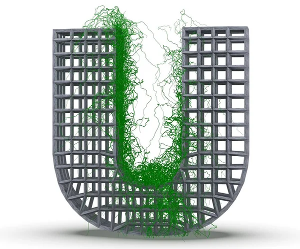 Бетонная Заглавная Буква Которой Растет Лоза Изолированная Белом Фоне Рендеринг — стоковое фото