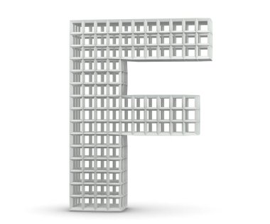 Blok plastik mektup. Büyük harf - beyaz arka plan üzerinde izole F. 3D render illüstrasyon