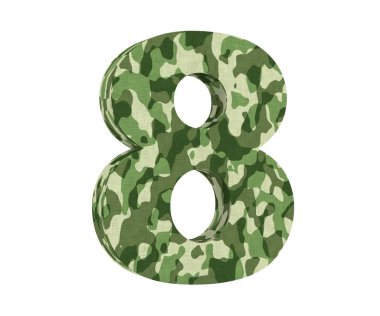 3D render kamuflaj sayı 8 sekiz. 3D render illüstrasyon.