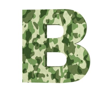 Kamuflaj mektup. Büyük harf - beyaz arka plan üzerinde izole B. 3D render illüstrasyon