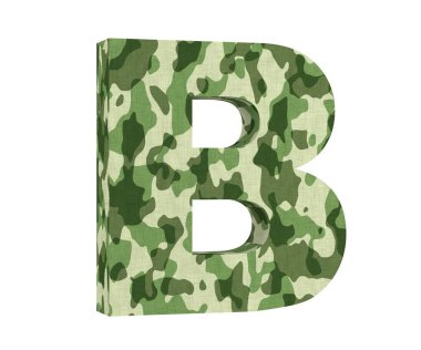 Kamuflaj mektup. Büyük harf - beyaz arka plan üzerinde izole B. 3D render illüstrasyon