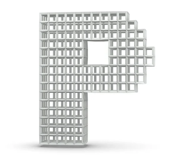 Plastikbuchstaben aus Blöcken. Großbuchstaben - p isoliert auf weißem Hintergrund. 3D-Darstellung — Stockfoto