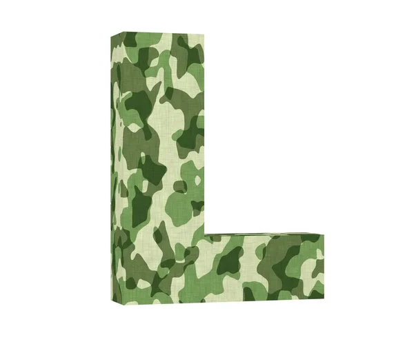 Camouflage letter. Capital Letter - L isolated on white background. 3D render Illustration