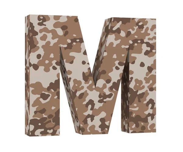 Camouflage letter. Capital Letter - M isolated on white background. 3D render Illustration